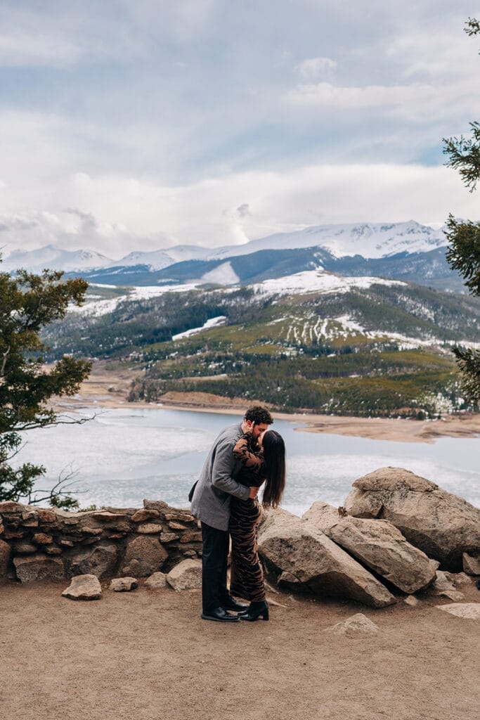 Chelsea hugging Eric after he proposed to her at Sapphire Point Overlook in Breckenridge, Colorado